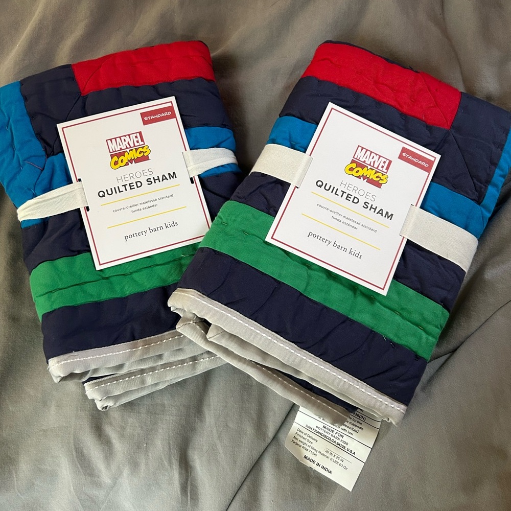 2 Pottery Barn Kids Marvel Comics Quilted Sham - Red, Blue, Green, standard size